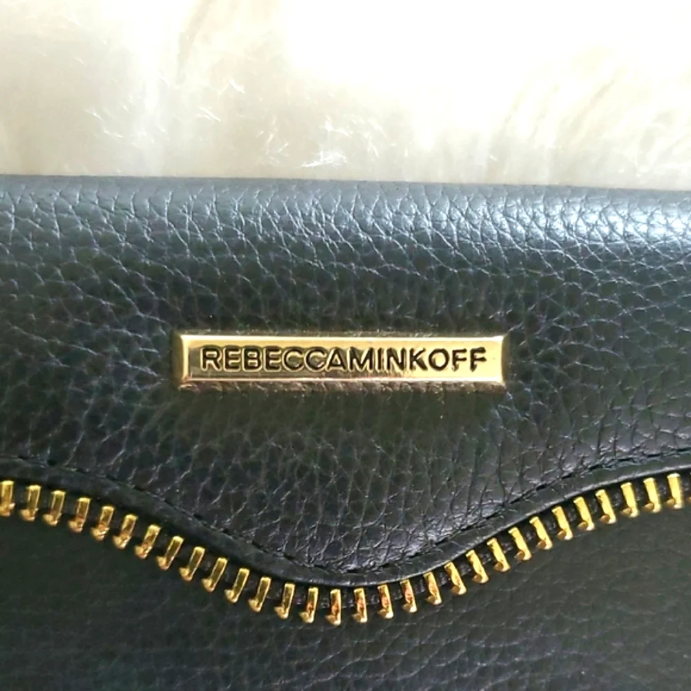 Rebecca Minkoff Black Phone Holder Wristlet Clutch with Gold Accents
